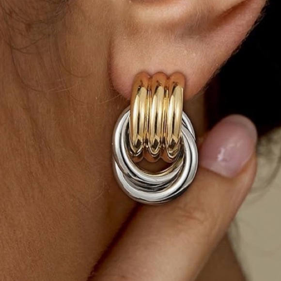 Gold and Silver Hoop Earrings - Picture 2 of 3